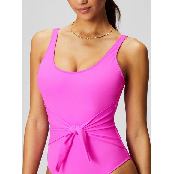 Fabletics Scoop Tie Back Shaping One-Piece pink escape Swimsuit - Picture 1 of 8